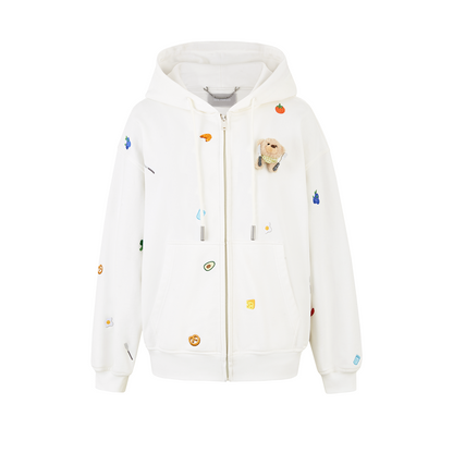 13DE MARZO Nutrition Breakfast Bear Hoodie White