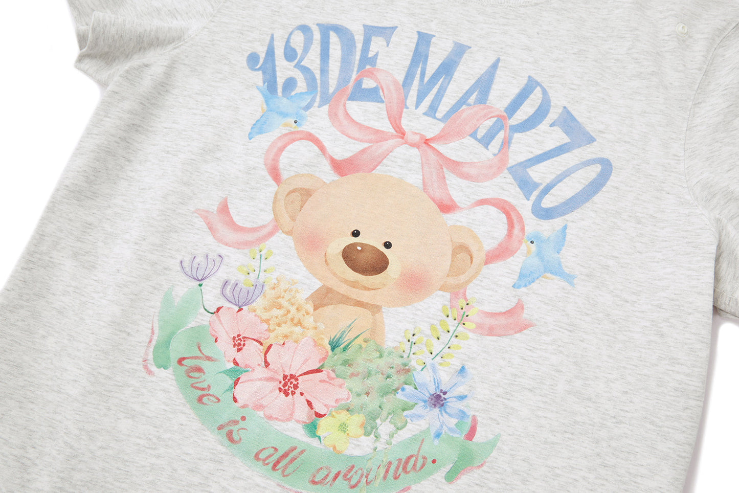 13DE MARZO Floral Bear Illustration T-Shirt Grey