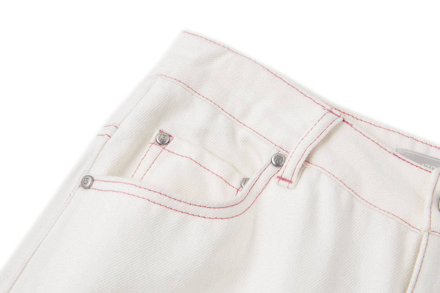 13DE MARZO Floral Bear Pocket Print Jeans White