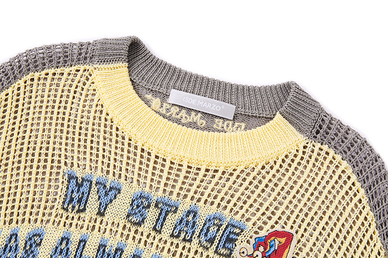 13DE MARZO Rebel Clown Bear Hollow Sweater Yellow