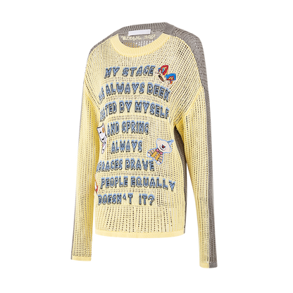 13DE MARZO Rebel Clown Bear Hollow Sweater Yellow