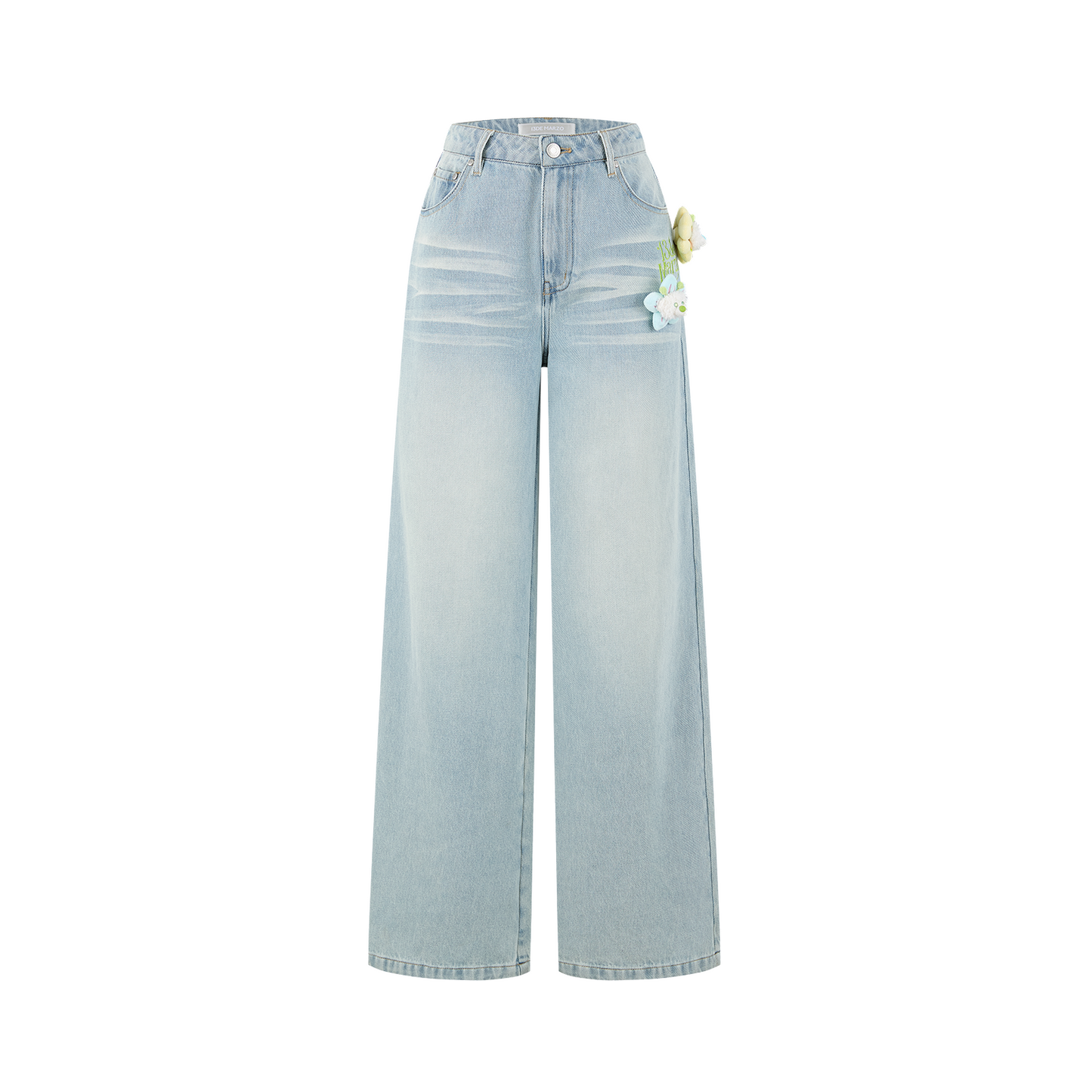 13DE MARZO Floral Bear Pocket Print Jeans Blue