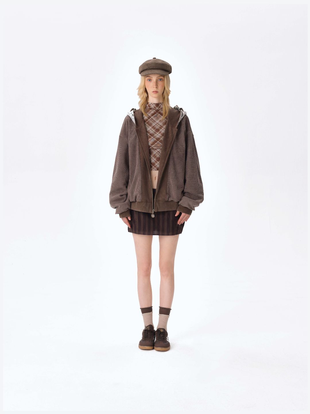 13DE MARZO Bear Cash Zipper Hoodie Brown