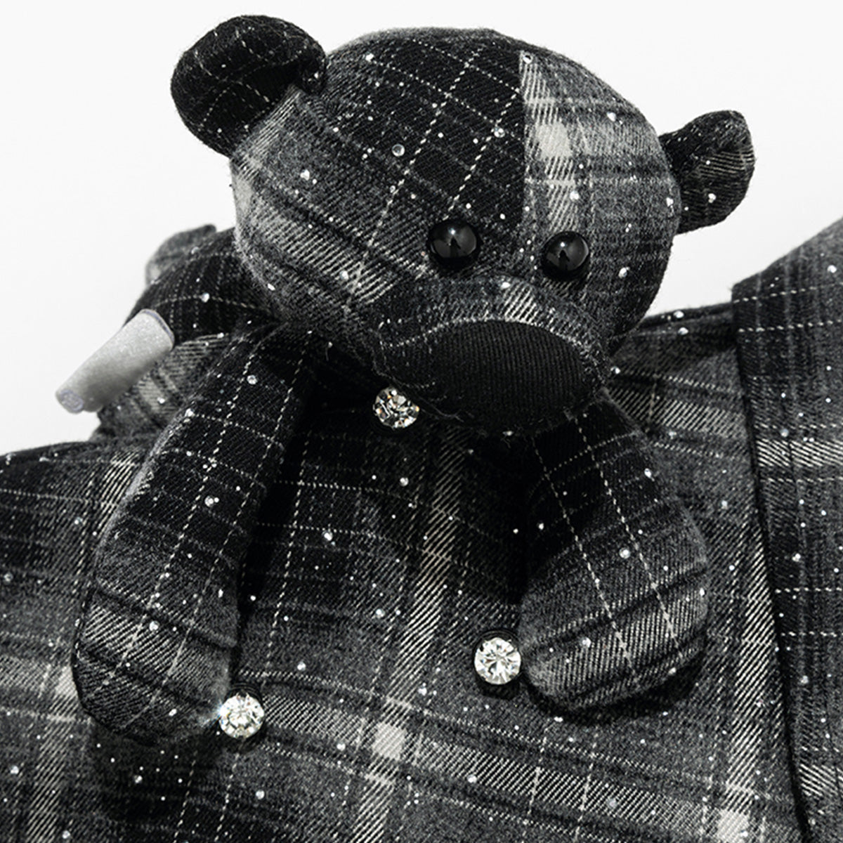 13DE MARZO Bear Sparkly Drill Plaid Shirt Black