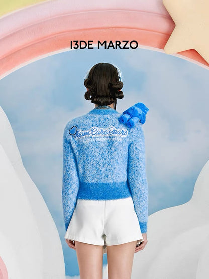 13DE MARZO x CARE BEARS Heart Button Mohair Cardigan Cerulean