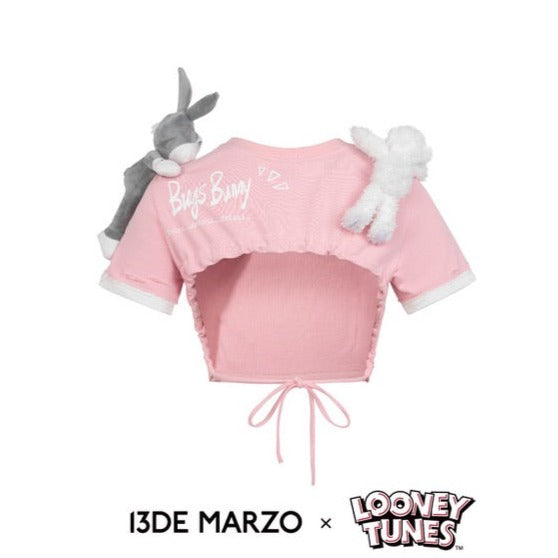 13DE MARZO x LOONEY TUNES Lace Up Half Back Top Pearl Blush