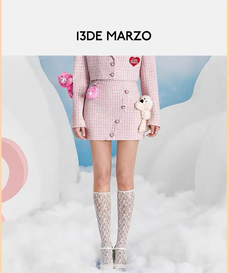 13DE MARZO x CARE BEARS Tweed Short Dress Promise Pink