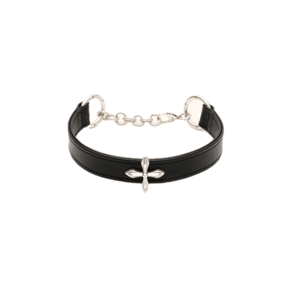 SMFK Compass Cross Leather Thick Choker In Black