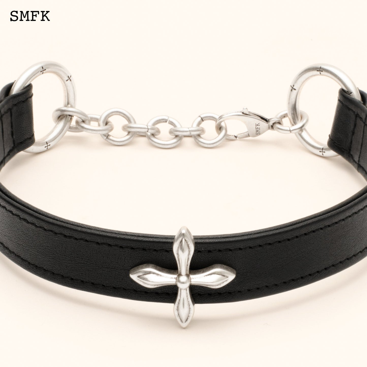 SMFK Compass Cross Leather Thick Choker In Black