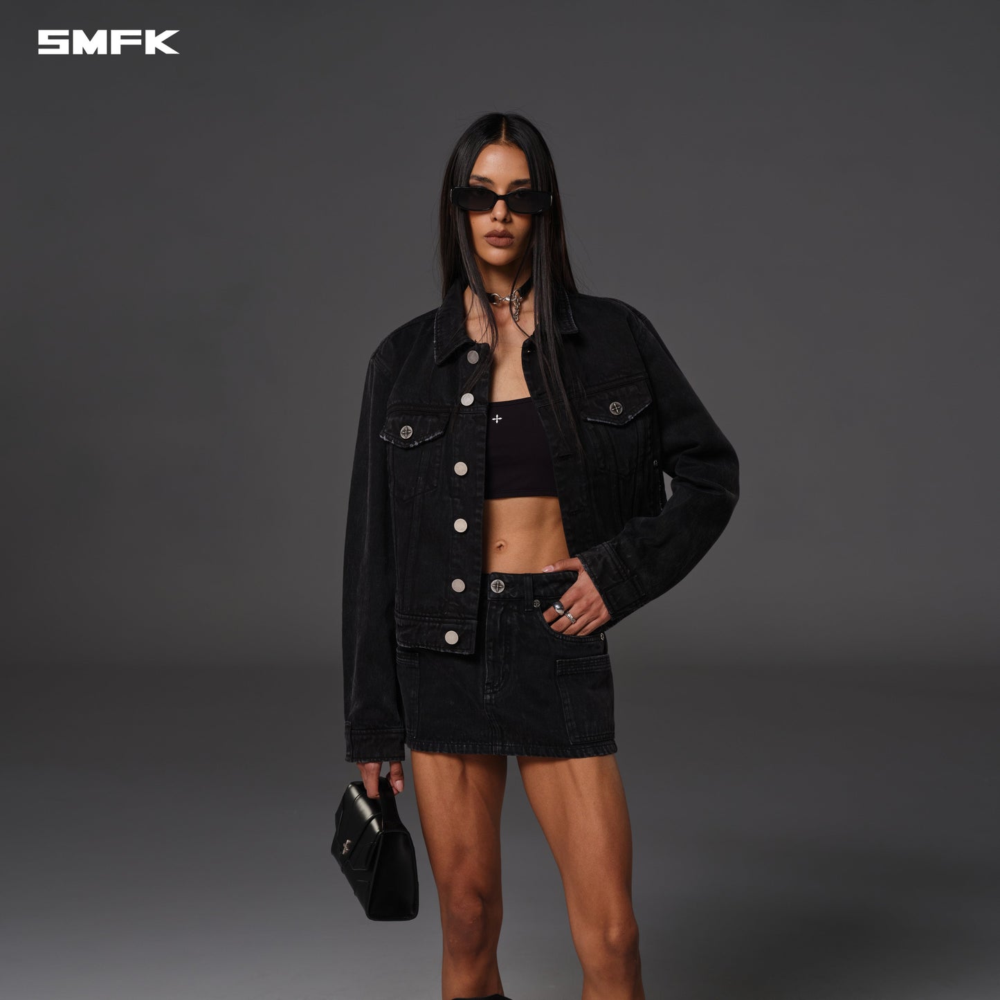 SMFK Vintage Vanish Slim Denim Jacket Garment Dye Vanish Black