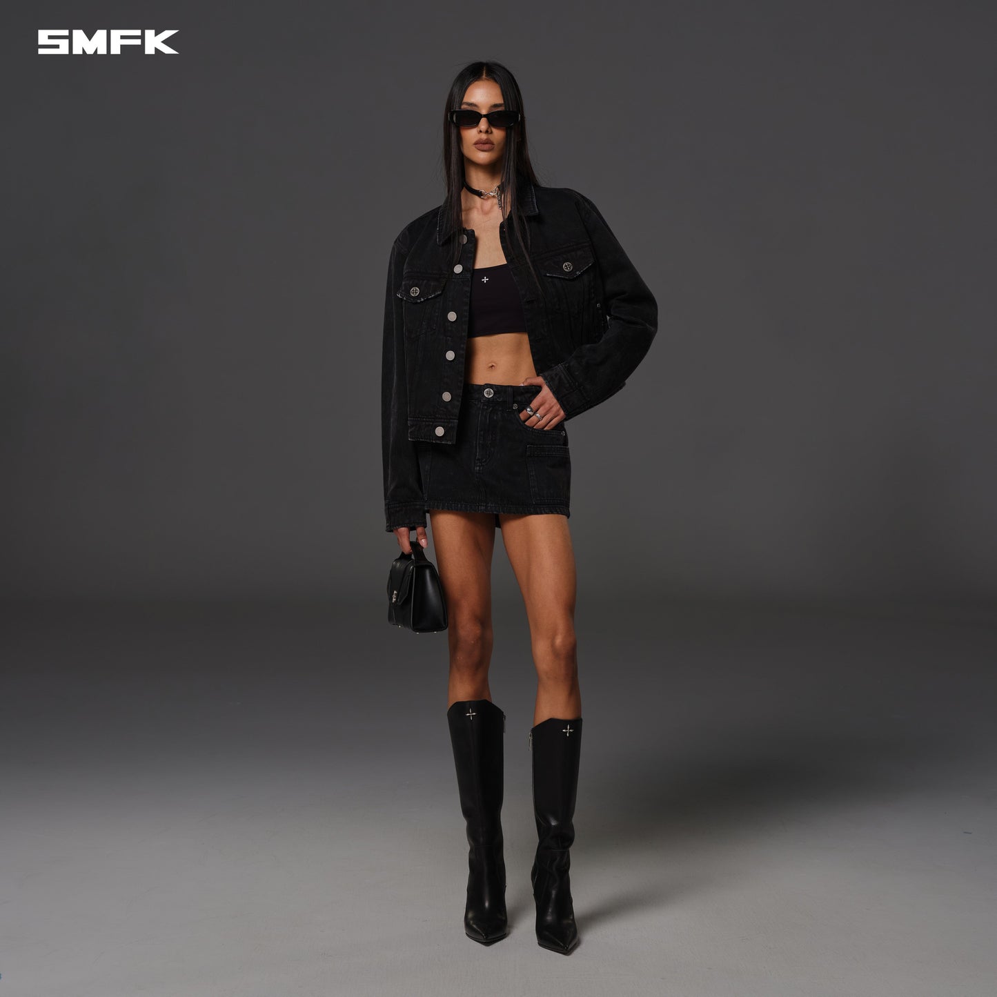 SMFK Vintage Vanish Slim Denim Jacket Garment Dye Vanish Black