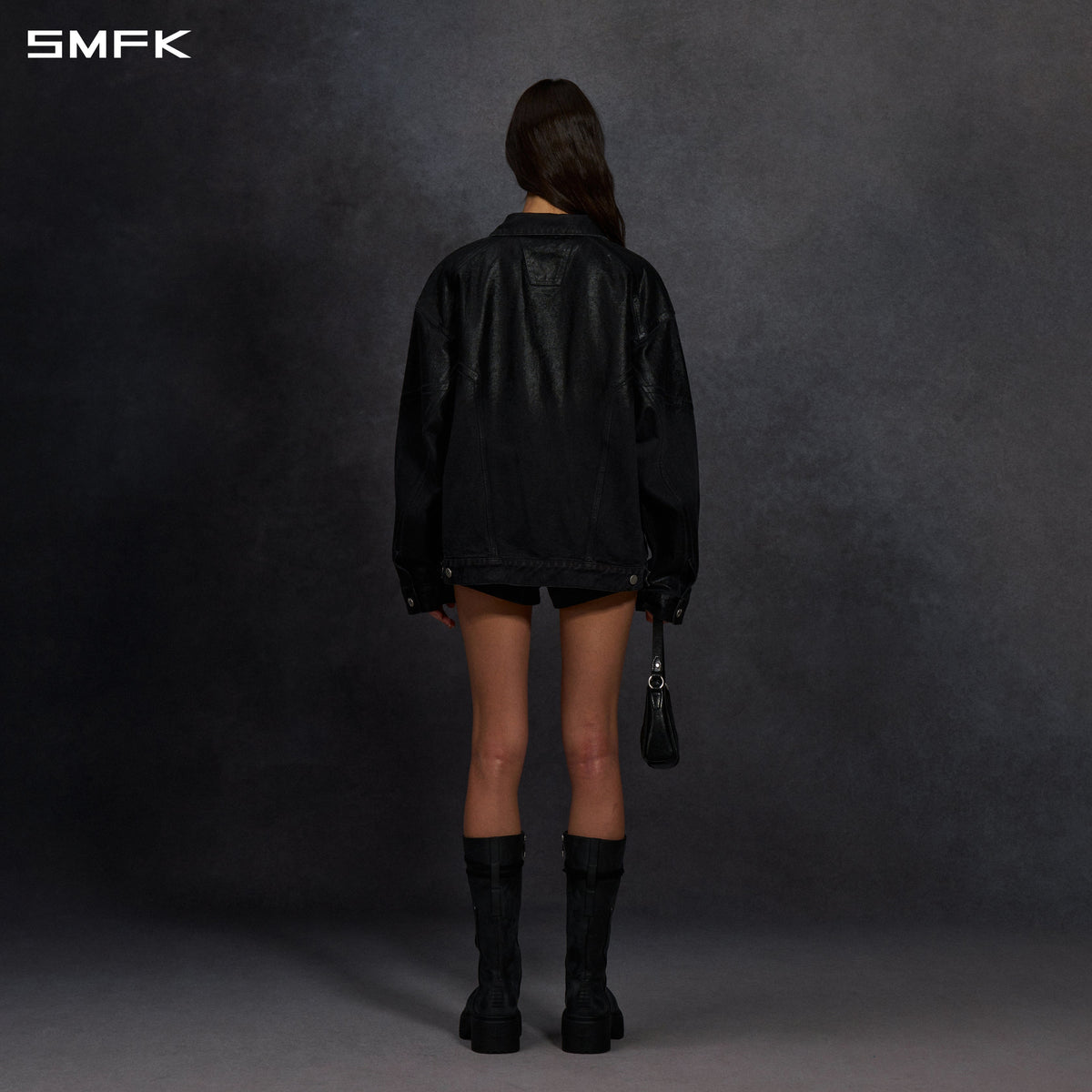 SMFK Vintage Storm Fade Wax Loose Denim Jacket Fade Denim+Wax U Wax Black