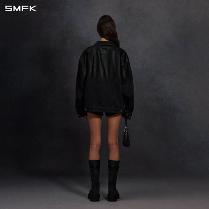SMFK Vintage Storm Fade Wax Loose Denim Jacket Fade Denim+Wax U Wax Black