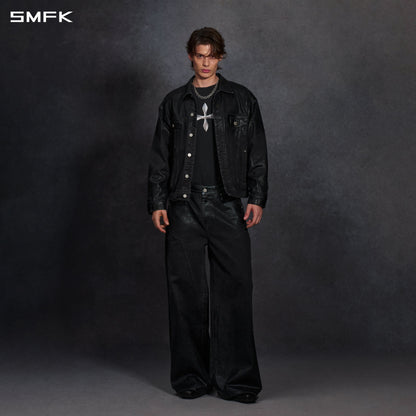 SMFK Vintage Storm Fade Wax Loose Denim Jacket Fade Denim+Wax U Wax Black