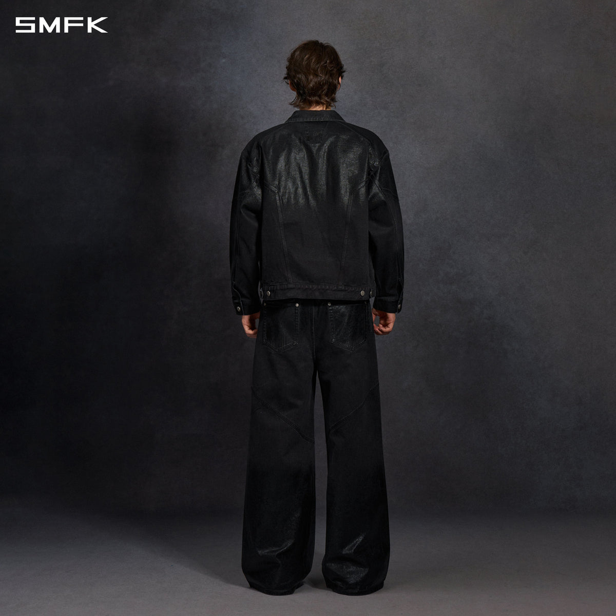 SMFK Vintage Storm Fade Wax Loose Denim Jacket Fade Denim+Wax U Wax Black