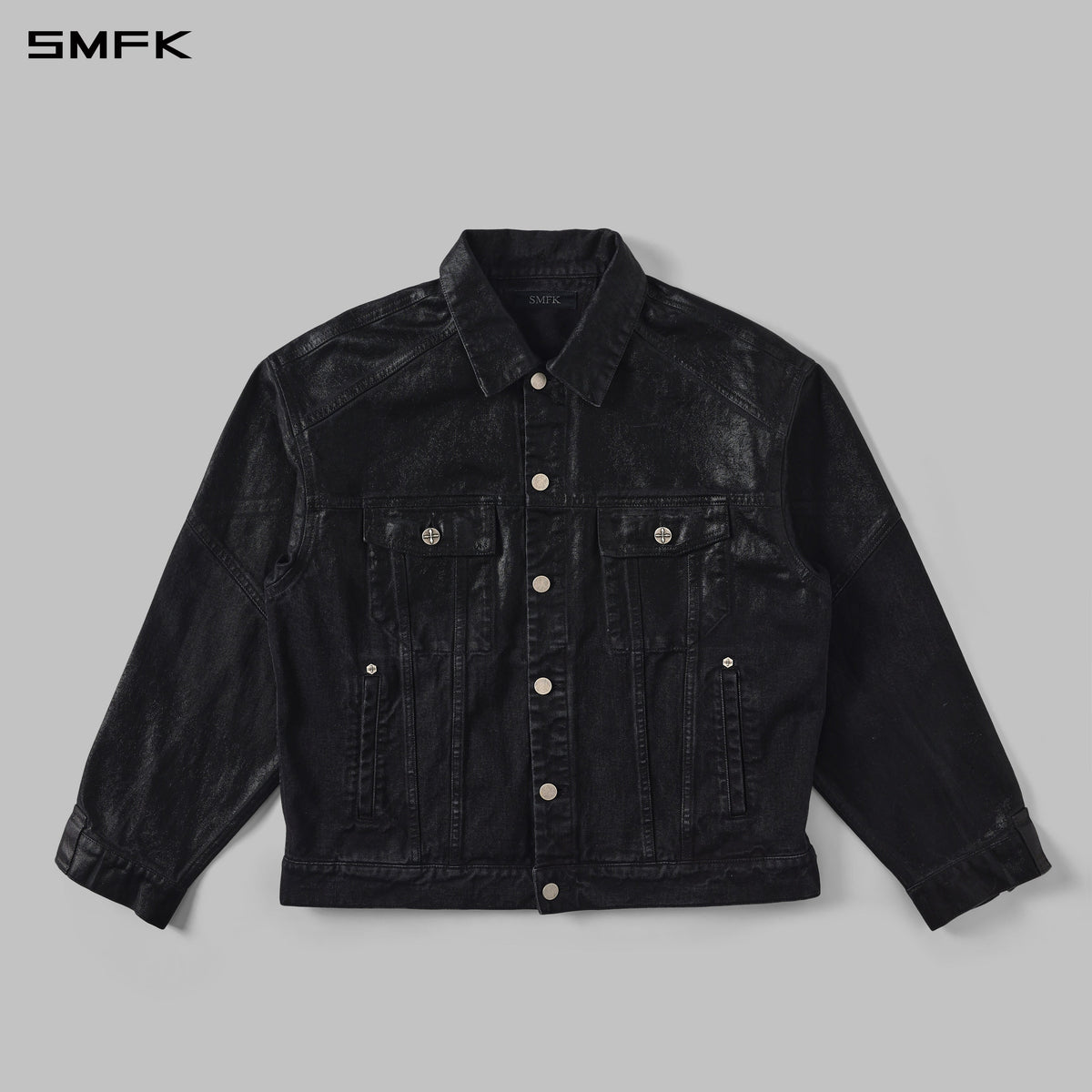SMFK Vintage Storm Fade Wax Loose Denim Jacket Fade Denim+Wax U Wax Black