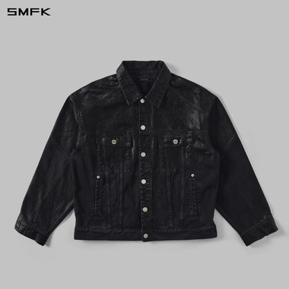 SMFK Vintage Storm Fade Wax Loose Denim Jacket Fade Denim+Wax U Wax Black