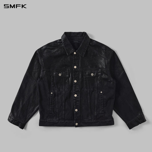 SMFK Vintage Storm Fade Wax Loose Denim Jacket Fade Denim+Wax U Wax Black