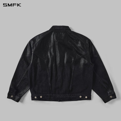 SMFK Vintage Storm Fade Wax Loose Denim Jacket Fade Denim+Wax U Wax Black