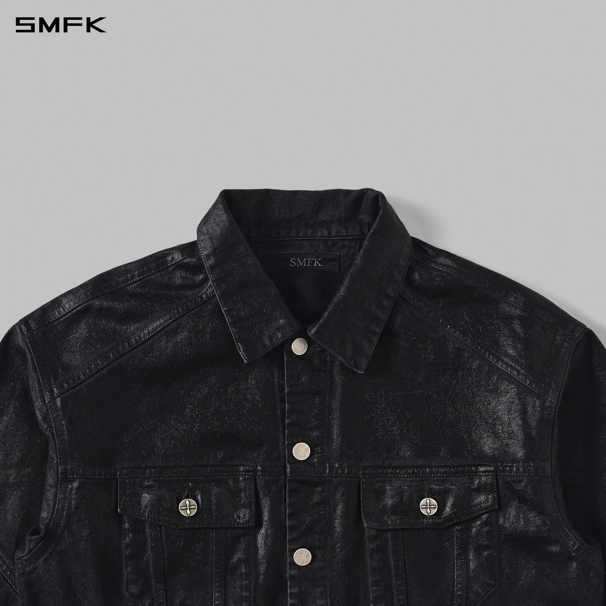 SMFK Vintage Storm Fade Wax Loose Denim Jacket Fade Denim+Wax U Wax Black
