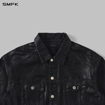 SMFK Vintage Storm Fade Wax Loose Denim Jacket Fade Denim+Wax U Wax Black