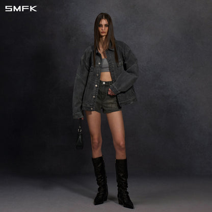 SMFK Vintage Storm Fade Loose Denim Jacket Fade Denim U Fade Ash