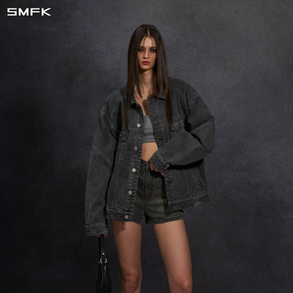SMFK Vintage Storm Fade Loose Denim Jacket Fade Denim U Fade Ash