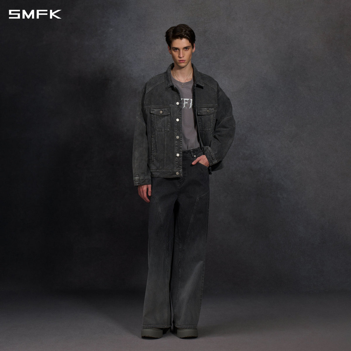 SMFK Vintage Storm Fade Loose Denim Jacket Fade Denim U Fade Ash