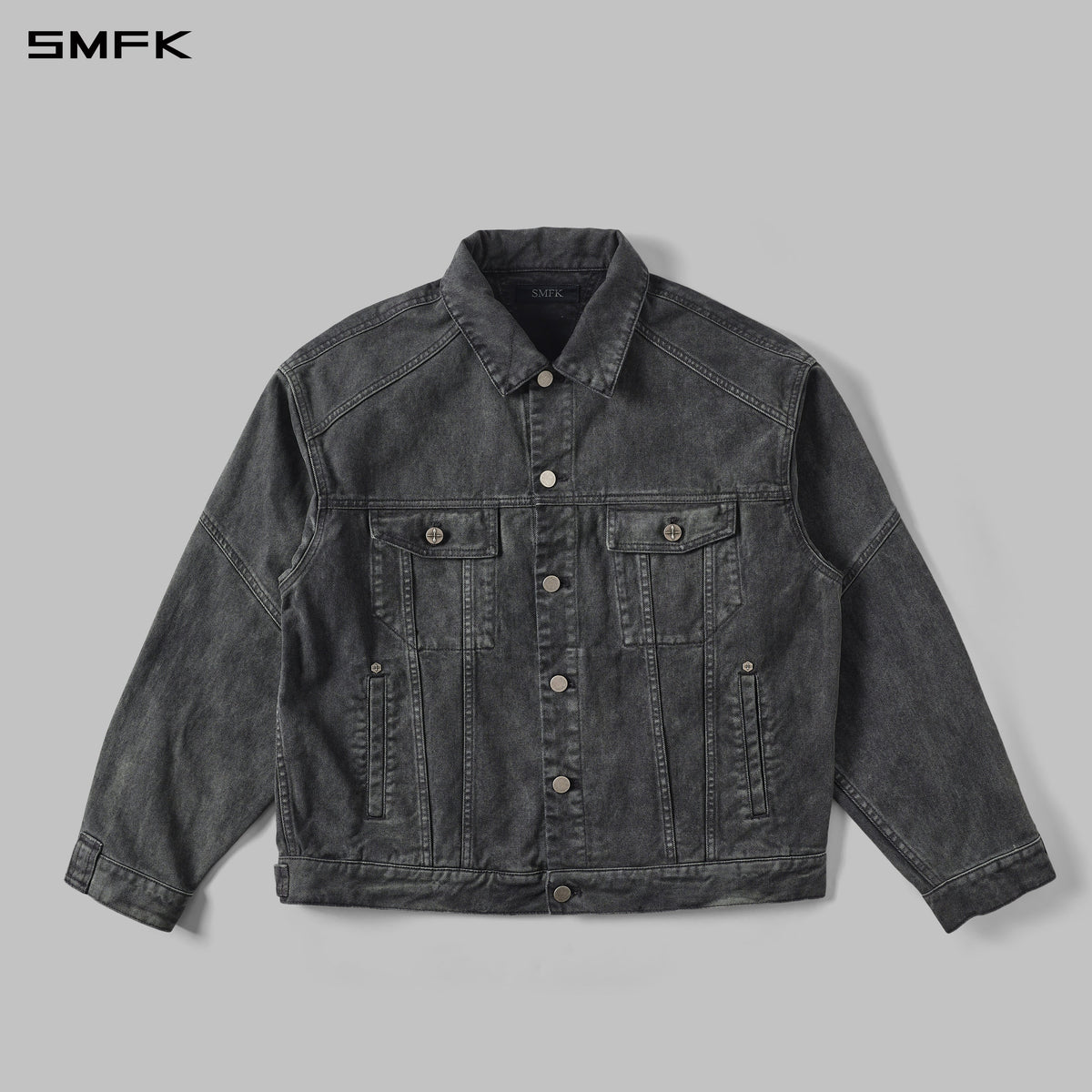 SMFK Vintage Storm Fade Loose Denim Jacket Fade Denim U Fade Ash