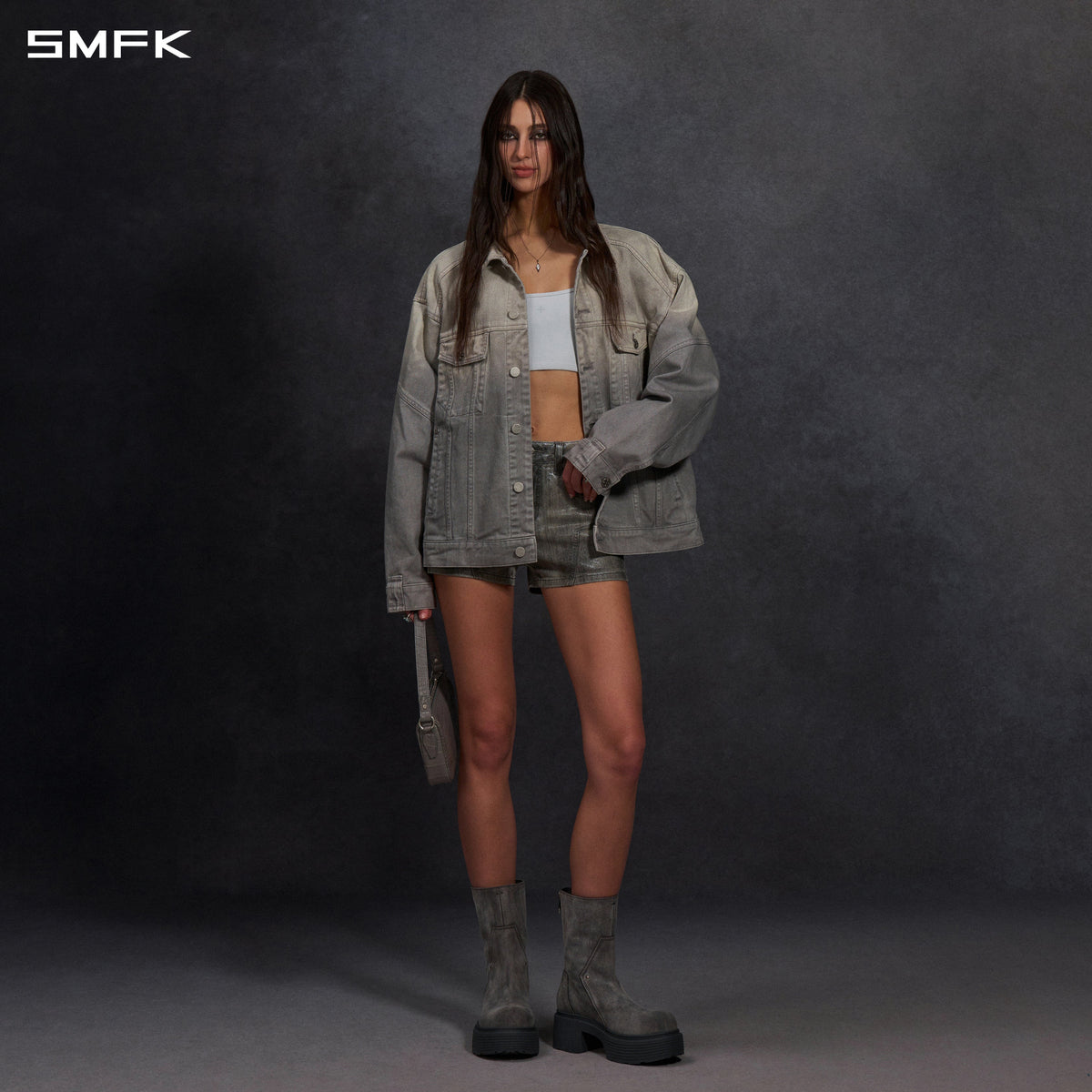 SMFK Vintage Storm Fade Loose Denim Jacket Fade Denim U Fade Cloud Grey