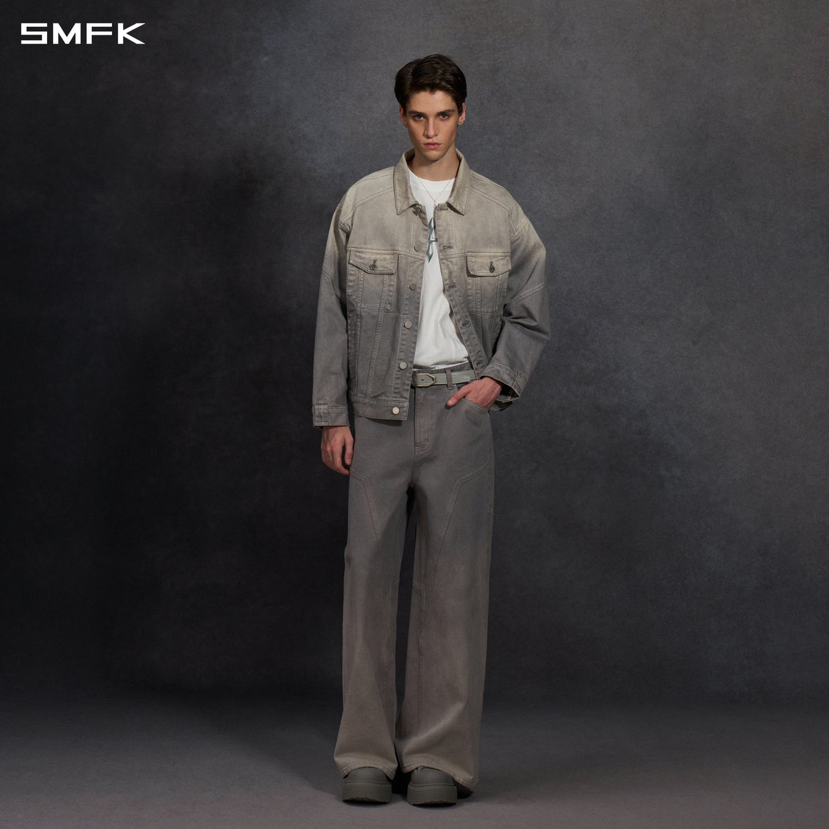 SMFK Vintage Storm Fade Loose Denim Jacket Fade Denim U Fade Cloud Grey
