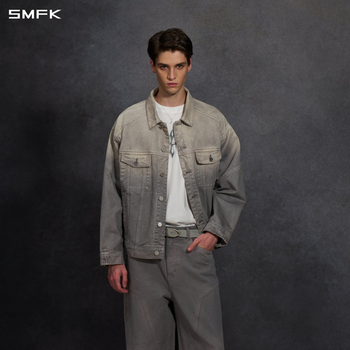 SMFK Vintage Storm Fade Loose Denim Jacket Fade Denim U Fade Cloud Grey