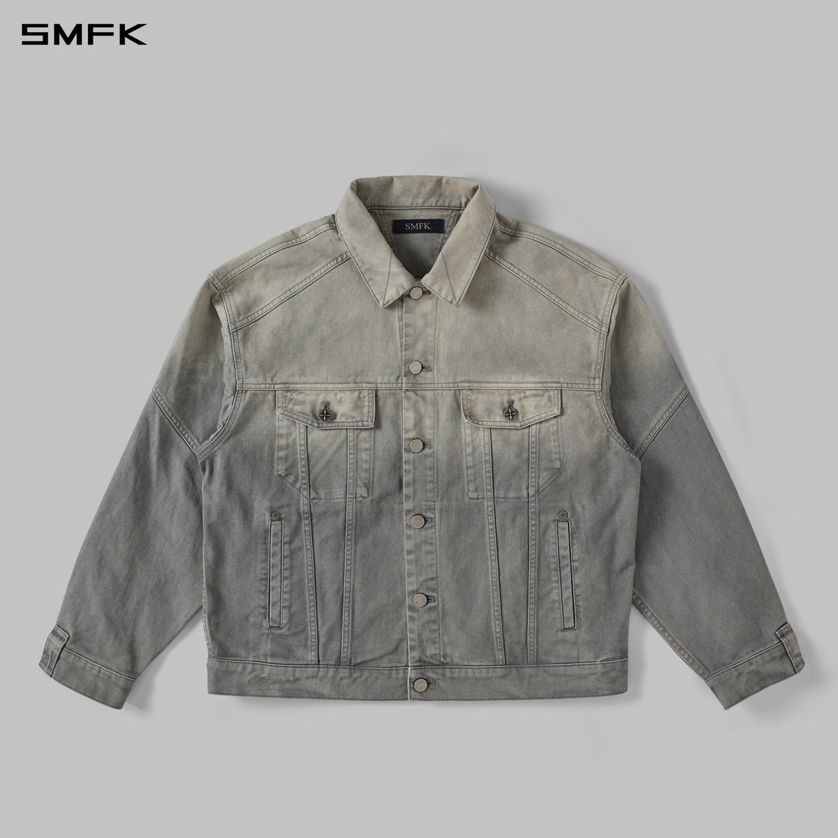SMFK Vintage Storm Fade Loose Denim Jacket Fade Denim U Fade Cloud Grey