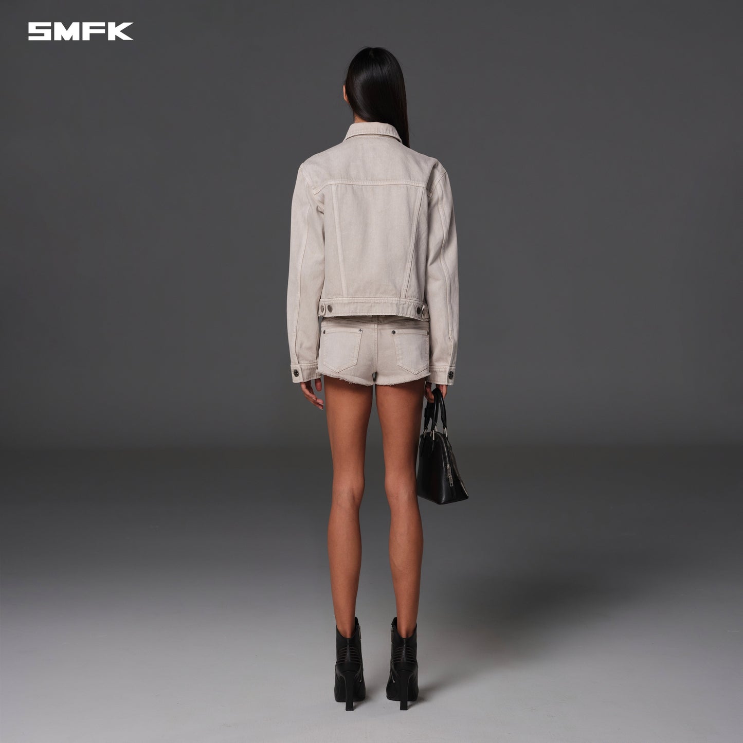 SMFK Vintage Vanish Slim Denim Jacket Garment Dye Vanish White