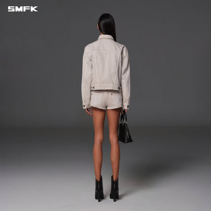 SMFK Vintage Vanish Slim Denim Jacket Garment Dye Vanish White