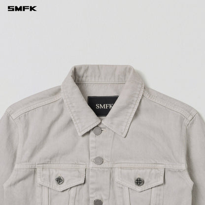 SMFK Vintage Vanish Slim Denim Jacket Garment Dye Vanish White