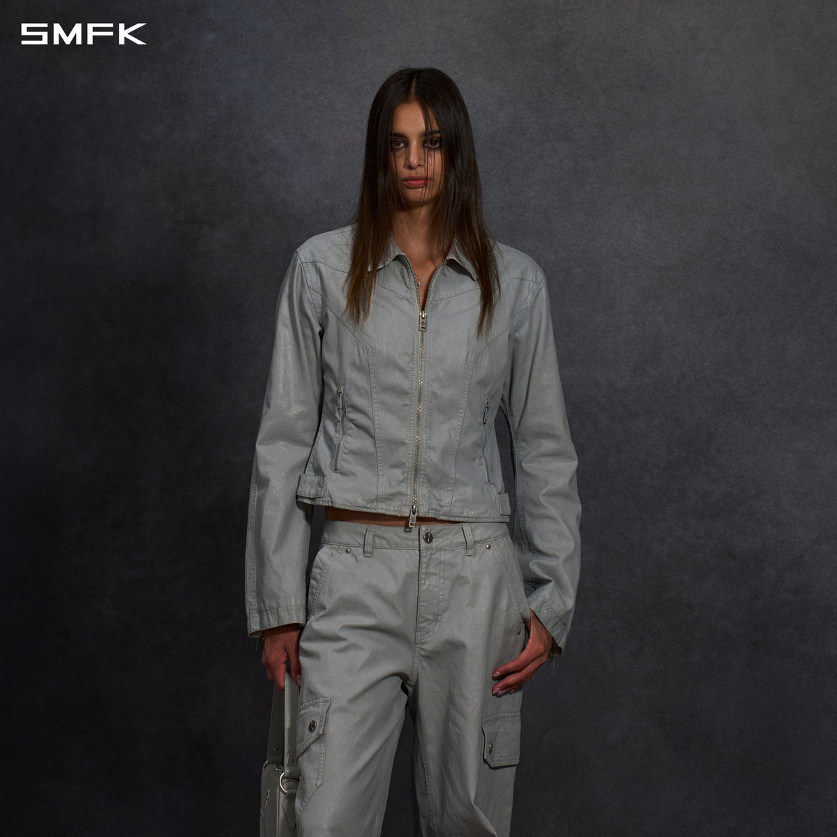 SMFK Myth Aeolus Symmetry Wax Slim Cargo Jacket Wax Cotton Cloud Grey