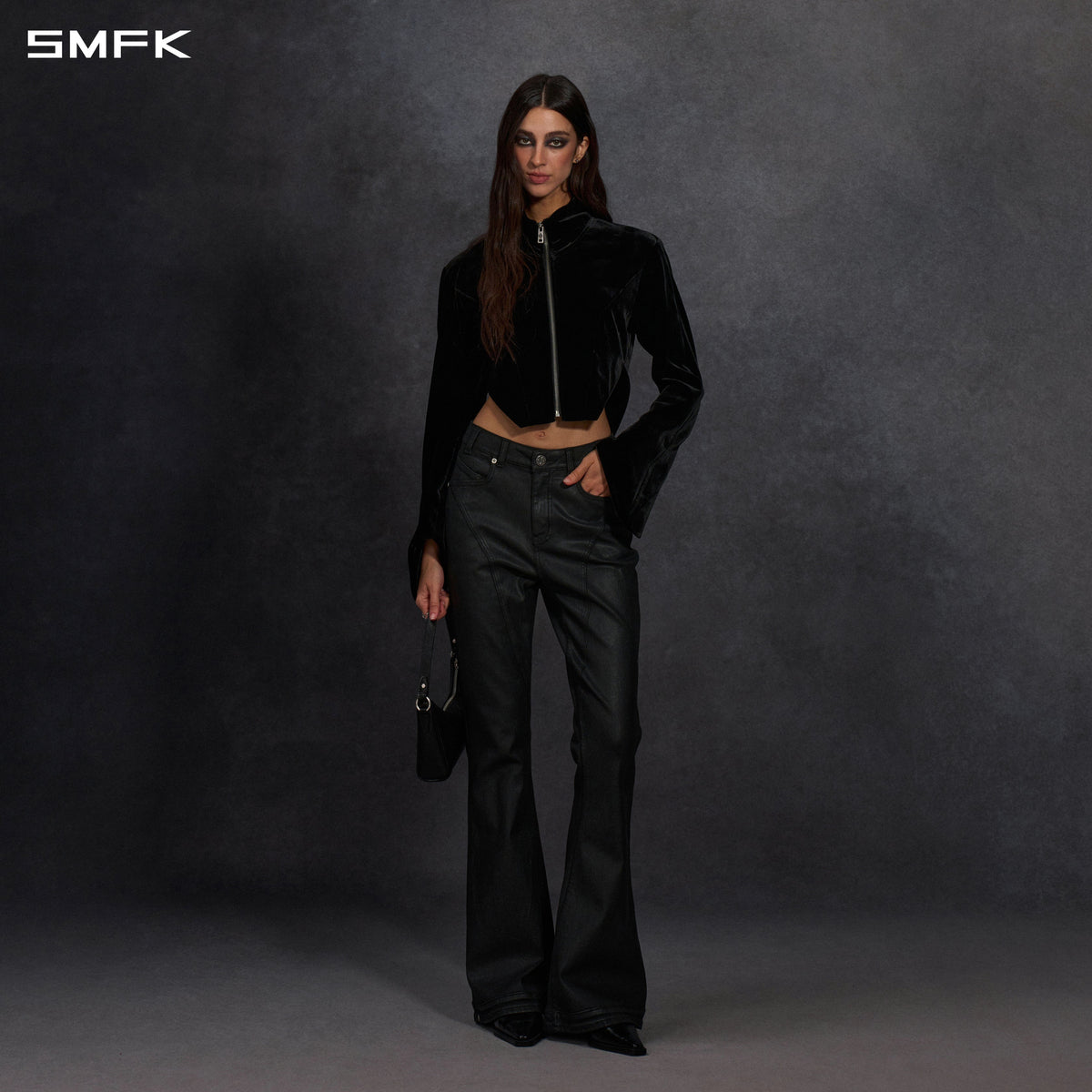 SMFK Myth Aeolus Symmetry Cut Velvet Cargo Jacket Silk Velvet Black Velvet