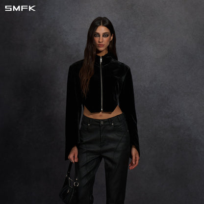 SMFK Myth Aeolus Symmetry Cut Velvet Cargo Jacket Silk Velvet Black Velvet