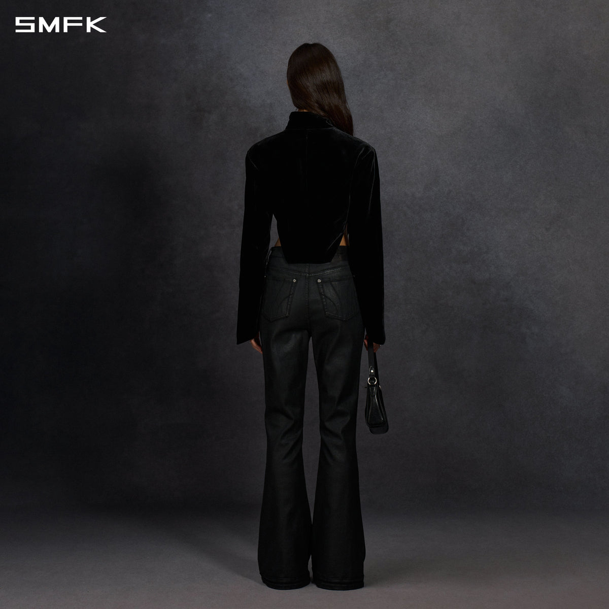 SMFK Myth Aeolus Symmetry Cut Velvet Cargo Jacket Silk Velvet Black Velvet