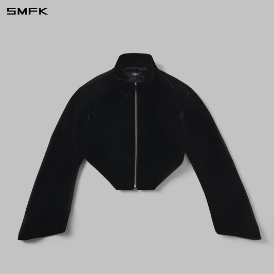 SMFK Myth Aeolus Symmetry Cut Velvet Cargo Jacket Silk Velvet Black Velvet