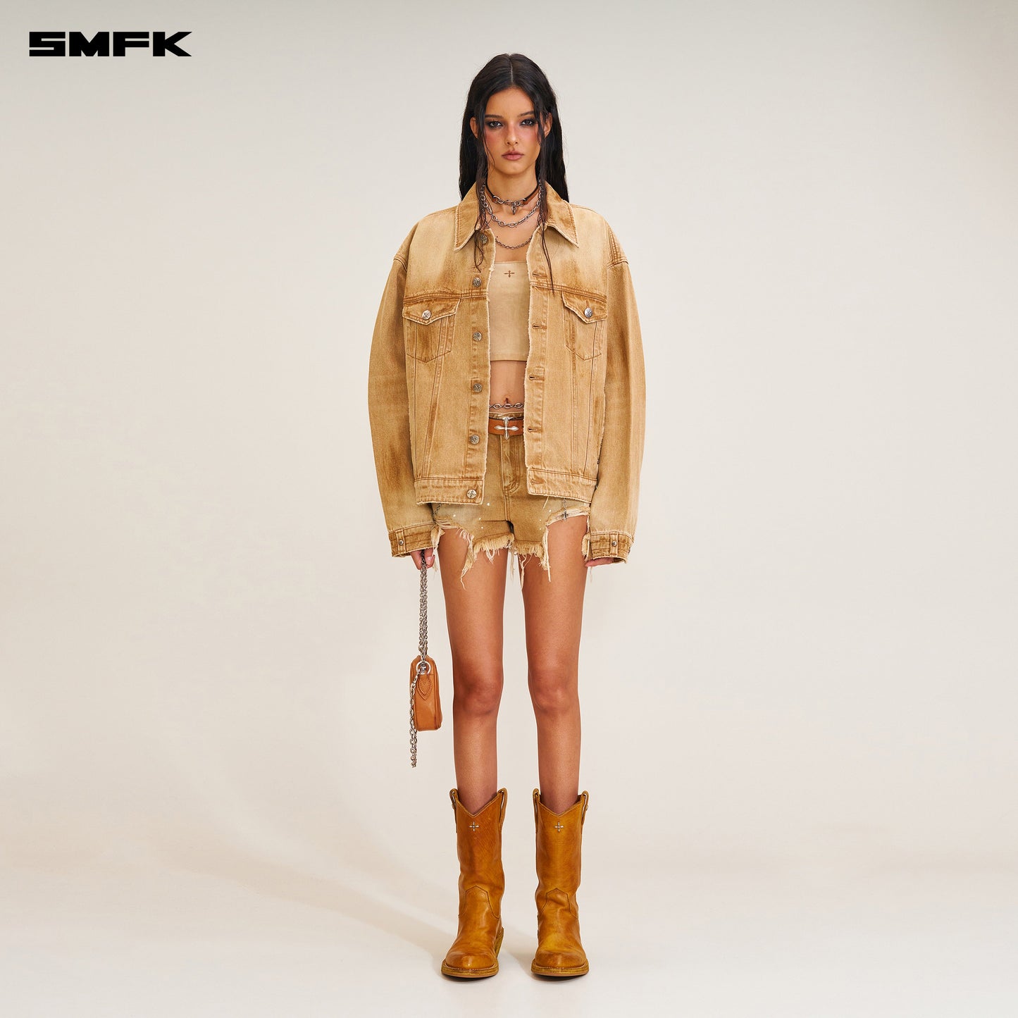 SMFK Compass Mode Wild Flame Denim Jacket Grassland Khaki