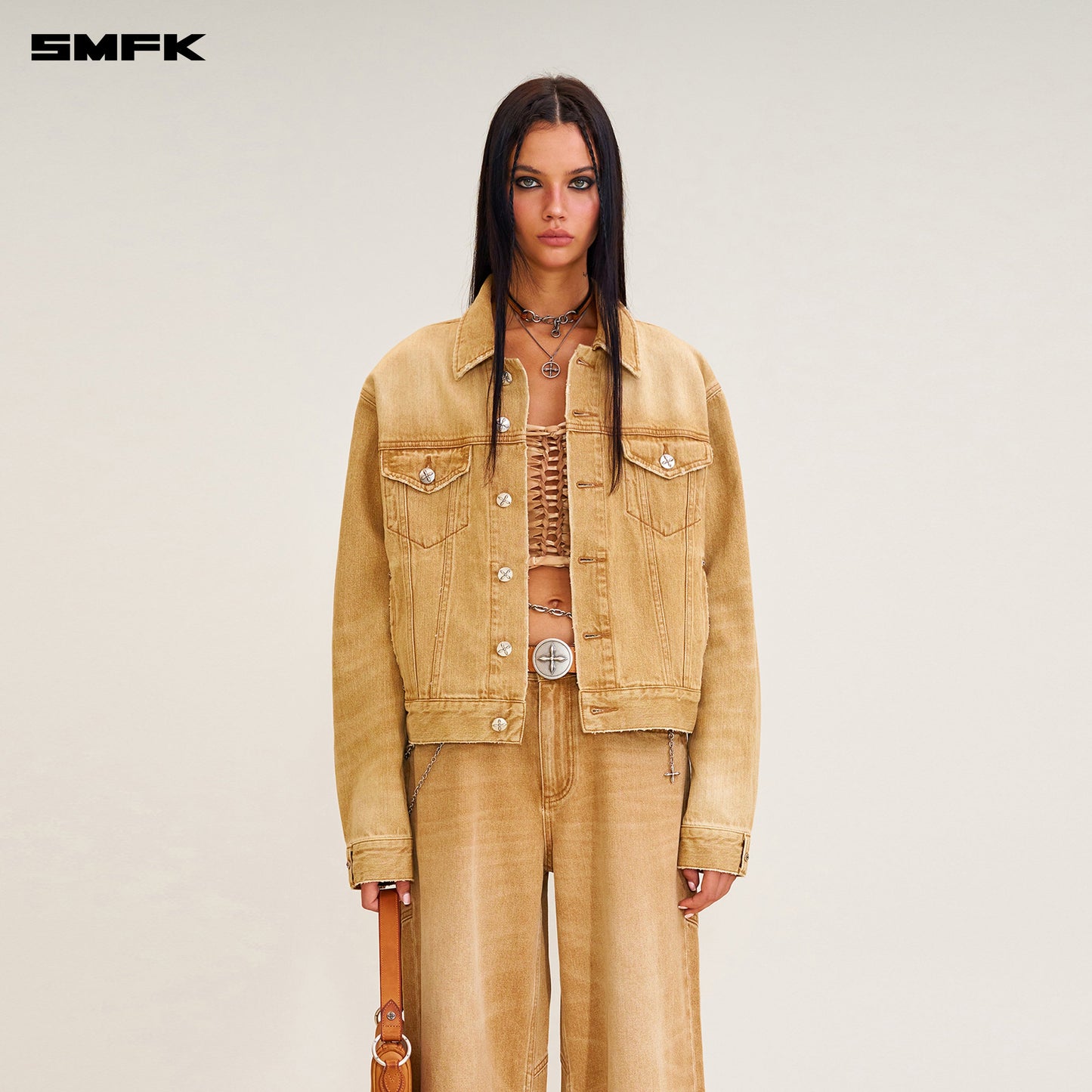 SMFK Compass Permanent Slim Denim Jacket Grassland Khaki