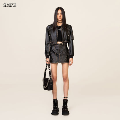 SMFK WildWorld Retro Pilot Short Leather Jacket