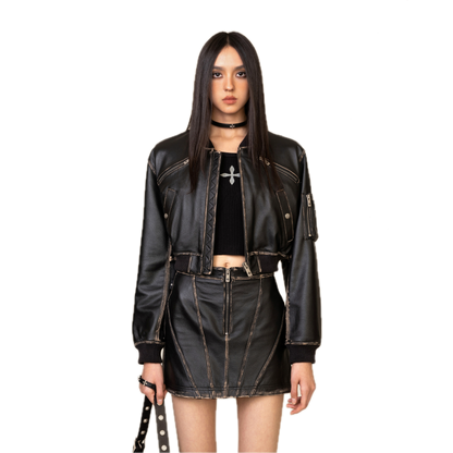 SMFK WildWorld Retro Pilot Short Leather Jacket