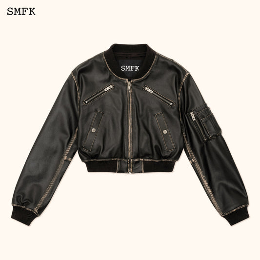 SMFK WildWorld Retro Pilot Short Leather Jacket