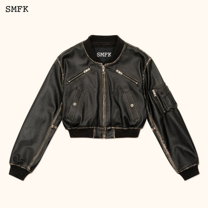 SMFK WildWorld Retro Pilot Short Leather Jacket