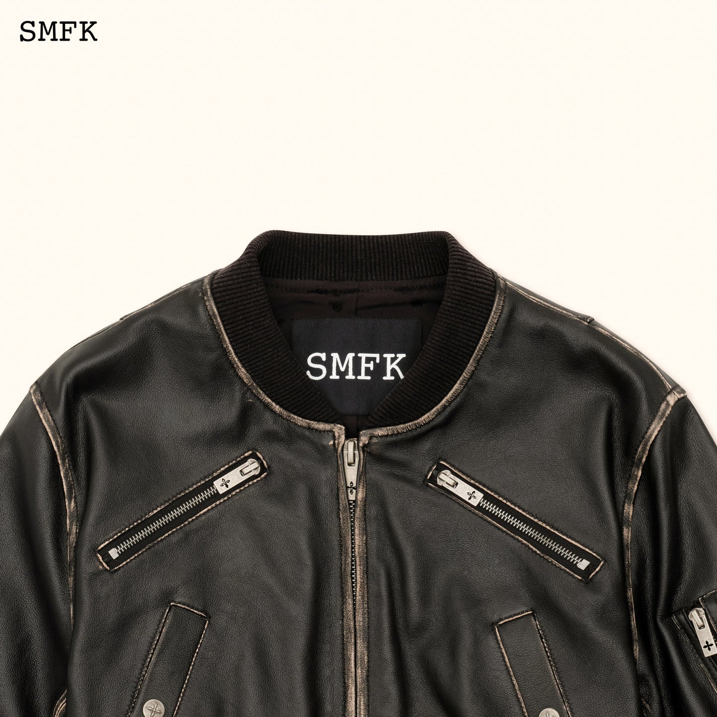 SMFK WildWorld Retro Pilot Short Leather Jacket