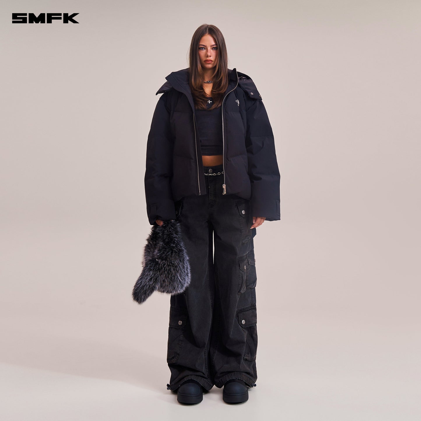 SMFK Compass Mode Wasteland Hunting Down Jacket Loose Wild Black