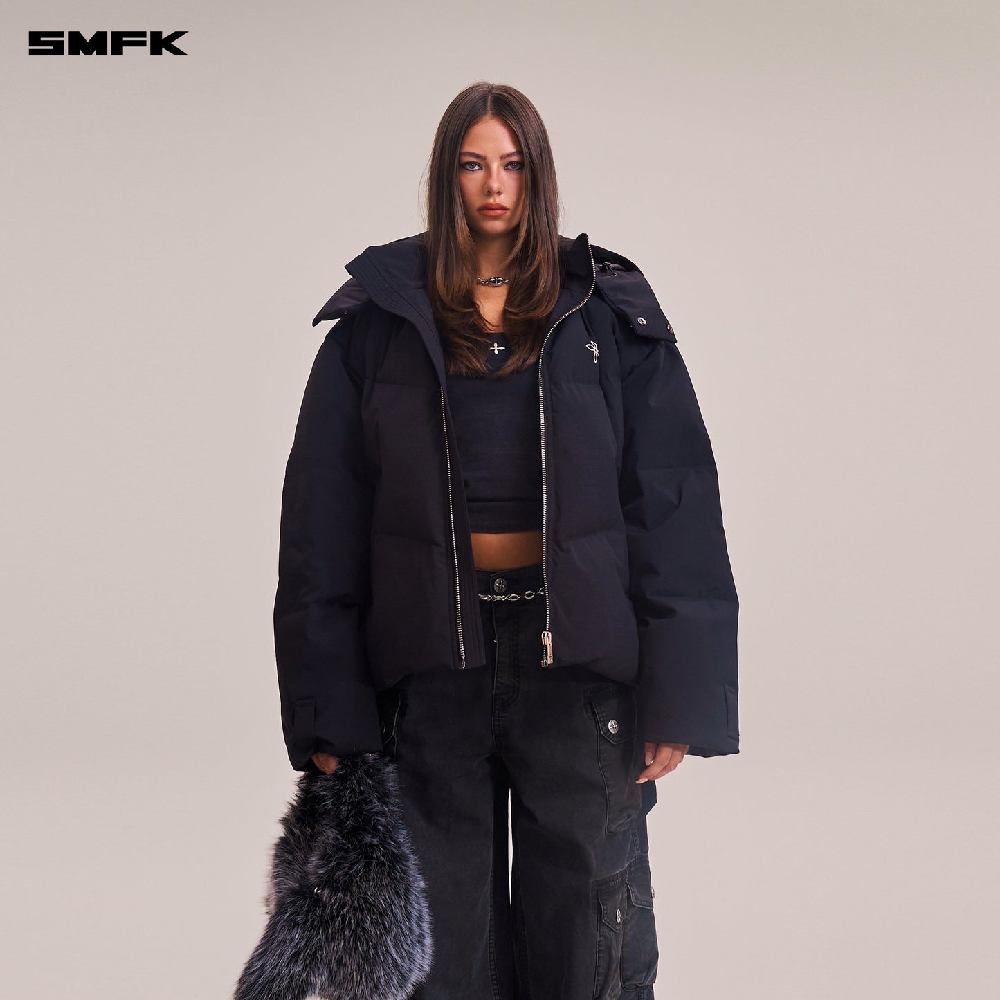 SMFK Compass Mode Wasteland Hunting Down Jacket Loose Wild Black
